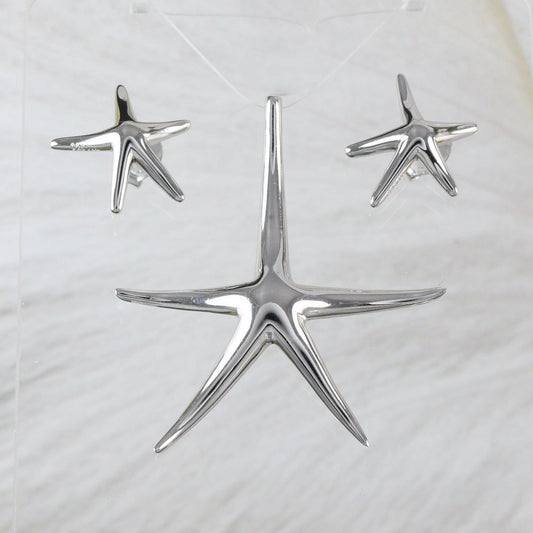 Beautiful Hawaiian Large Starfish Earring and Necklace, Sterling Silver Star Fish Pendant, N6004 Birthday Mother Wife Mom Gift - Hawaii Treasures Shop