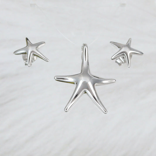 Pretty Hawaiian Starfish Necklace and Earring, Sterling Silver Star Fish Charm Pendant, N2011S Birthday Mother Wife Mom Girl Gift - Hawaii Treasures Shop