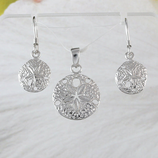 Pretty Hawaiian Sand Dollar Necklace and Earring, Sterling Silver Sand Dollar Charm Pendant, N6117S Birthday Mother Wife Mom Girl Gift - Hawaii Treasures Shop