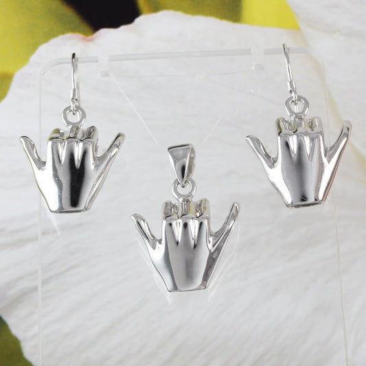 Unique Hawaiian 3D Hang Loose Necklace and Earring, Shaka Sign, Sterling Silver 3D Hang Loose Pendant, N6130S Birthday Mother Mom Gift - Hawaii Treasures Shop