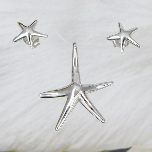 Pretty Hawaiian Starfish Necklace and Earring, Sterling Silver Star Fish Charm Pendant, N2022S Birthday Mother Wife Mom Girl Gift - Hawaii Treasures Shop