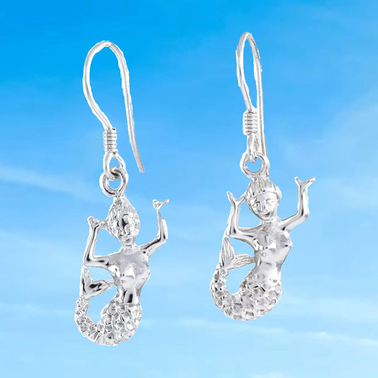 Unique Hawaiian Large Mermaid Earring, Sterling Silver Mermaid Dangle Earring, E4137A Christmas Birthday Wife Mom Gift, Island Jewelry - Hawaii Treasures Shop