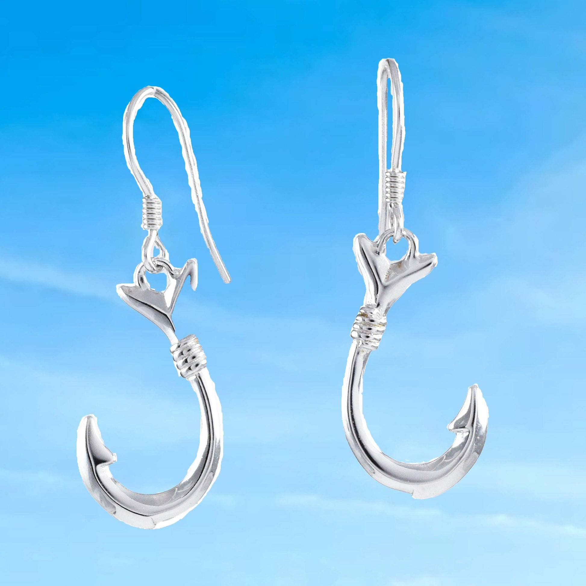 Unique Hawaiian Large 3D Fish Hook Earring, Sterling Silver Fish Hook – Hawaii Treasures Shop