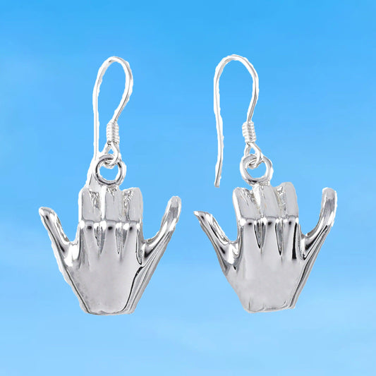 Unique Hawaiian 3D Large Hang Loose Shaka Earring, Sterling Silver 3D Hang Loose Dangle Earring, E9390 Mother Birthday Mom Gift - Hawaii Treasures Shop