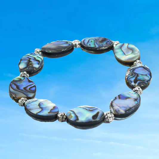 Beautiful Hawaiian Genuine Paua Shell Abalone Mother of Pearl Bracelet, Abalone MOP Stainless Steel Beads Bracelet, B3331 Birthday Mom Gift - Hawaii Treasures Shop