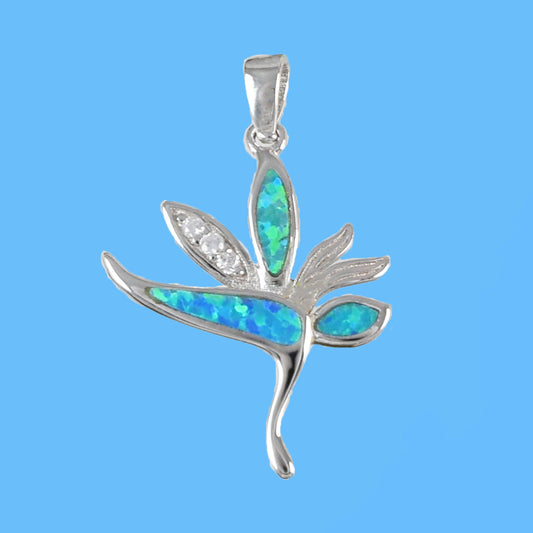 Unique Hawaiian Blue Opal Bird of Paradise Necklace, Sterling Silver Blue Opal Bird of Paradise CZ Pendant N6155 Birthday Mother Mom Gift - Hawaii Treasures Shop