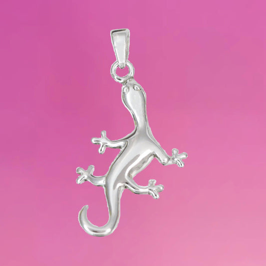 Unique Hawaiian Large Gecko Necklace, Sterling Silver Gecko Lizard Charm Pendant, N2020 Birthday Mother Wife Mom Gift, Island Jewelry - Hawaii Treasures Shop