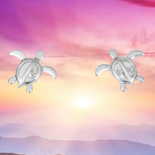 Beautiful Hawaiian Sea Turtle Earring, Sterling Silver Turtle Petroglyph Honu Stud Earring, E4009 Birthday Wife Mom Mother Gift - Hawaii Treasures Shop