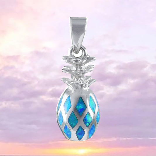 Unique Beautiful Hawaiian 3D Blue Opal Pineapple Necklace, Sterling Silver Blue Opal Pineapple Pendant, N8385 Birthday Mom Mother Gift - Hawaii Treasures Shop