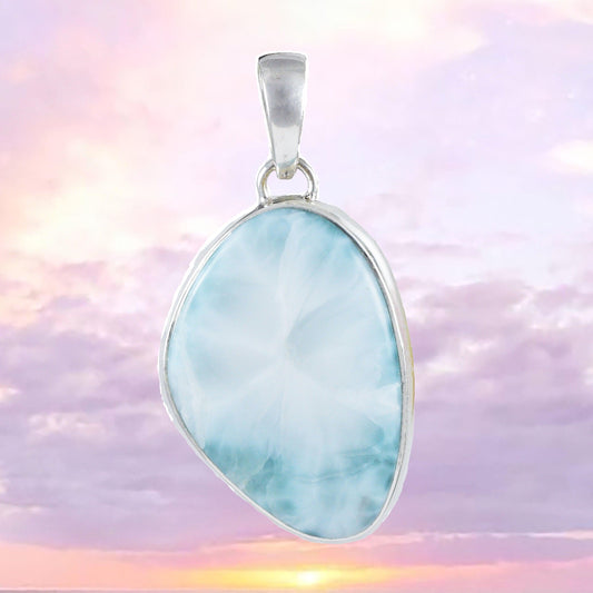 Unique Gorgeous Hawaiian Large Genuine Larimar Necklace, Sterling Silver Natural Larimar Pendant, N8396 Birthday Mom Gift, Statement PC - Hawaii Treasures Shop