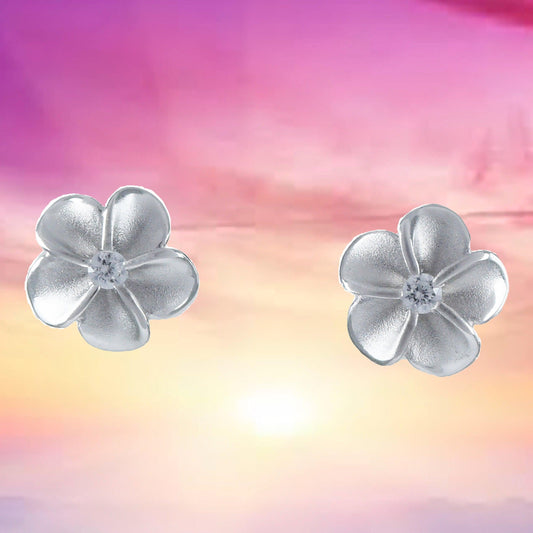 Pretty Small Hawaiian Plumeria Earring, Sterling Silver Plumeria Flower CZ Stud Earring, E4003 Birthday Wife Mom Girl Mother Gift, Island - Hawaii Treasures Shop