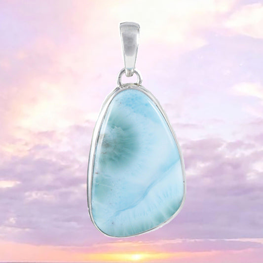 Unique Gorgeous Hawaiian Large Genuine Larimar Necklace, Sterling Silver Natural Larimar Pendant, N8394 Birthday Mom Gift, Statement PC - Hawaii Treasures Shop