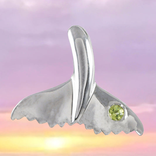 Beautiful Hawaiian Genuine Peridot Whale Tail Necklace, Sterling Silver Whale Tail Pendant, N8541 Birthday Mother Wife Mom Gift - Hawaii Treasures Shop