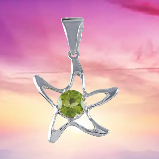 Beautiful Hawaiian Genuine Peridot Starfish Necklace, Sterling Silver Starfish Pendant, N8879 Birthday Mother Mom Gift, Island Jewelry - Hawaii Treasures Shop