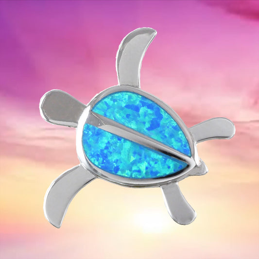 Gorgeous Hawaiian Large Blue Opal Sea Turtle Necklace, Sterling Silver Opal Turtle Pendant, N6024 Birthday Mother Mom Gift, Statement PC - Hawaii Treasures Shop