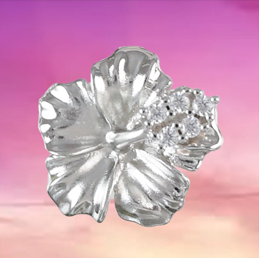 Pretty Hawaiian Hibiscus Necklace, Official Hawaii State Flower, Sterling Silver Hibiscus CZ Pendant, N6133 Birthday Mother Wife Mom Gift - Hawaii Treasures Shop