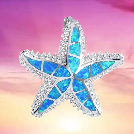 Stunning Hawaiian Large Blue Opal Starfish Necklace, Sterling Silver Blue Opal Starfish Pendant, N6016 Birthday Mother Mom Gift - Hawaii Treasures Shop