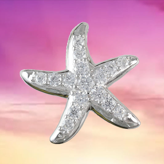 Gorgeous Hawaiian Large Starfish Necklace, Sterling Silver Star Fish CZ Pendant, N6168 Birthday Mother Wife Mom Gift, Statement PC - Hawaii Treasures Shop