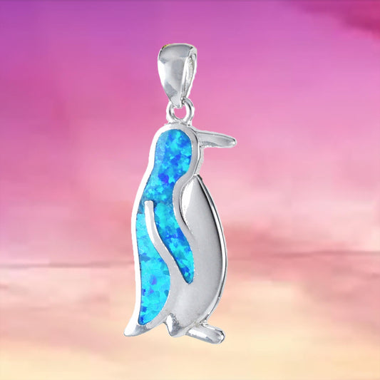 Unique Beautiful Hawaiian Blue Opal Penguin Necklace, Sterling Silver Blue Opal Penguin Pendant, N8941 Birthday Mom Mother Gift - Hawaii Treasures Shop