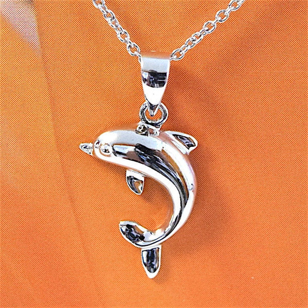 Pretty Unique Hawaiian Dolphin Necklace, Sterling Silver Dolphin Charm Pendant, N2051 Birthday Wife Mom Girl Valentine Gift, Island Jewelry