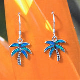 Beautiful Hawaiian Blue Opal Palm Tree Earring, Sterling Silver Blue Opal Palm Tree Dangle Earring, E4050 Birthday Mom Valentine Gift
