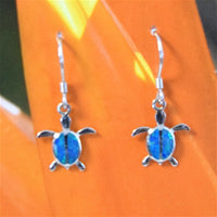 Pretty Hawaiian Blue Opal Sea Turtle Earring, Sterling Silver Blue Opal Turtle Dangle Earring, E4060 Valentine Birthday Anniversary Mom Gift