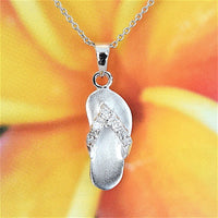 Beautiful Hawaiian Slipper Necklace, Sterling Silver Slipper Shoe Flip-Flop CZ Pendant, N2084 Valentine Birthday Mom Wife Girl Gift