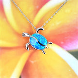 Hawaiian Blue Opal Sea Turtle Necklace, Sterling Silver Blue Opal Inlay Hawaiian Sea Turtle Pendant Necklace, N2391 Birthday Gift
