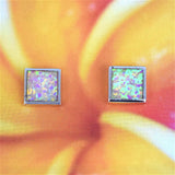 Beautiful Hawaiian Pink Opal Square-Cut Earring, Sterling Silver Pink Opal Square Shape Stud Earring, E4212 Birthday Mom Valentine Gift