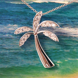 Beautiful Hawaiian Large Palm Tree Necklace, Sterling Silver Palm Tree CZ Pendant, N6010 Birthday Wife Mom Valentine Gift, Island Jewelry