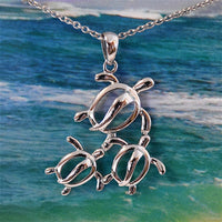 Beautiful Mom & 2 Baby Sea Turtle Earring and Necklace, Sterling Silver Hawaiian Sea Turtle Pendant, N6026S Birthday Valentine Wife Mom Gift