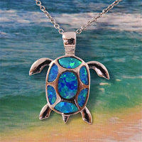 Beautiful Hawaiian Sea Turtle Matching Necklace & Earring, Sterling Silver Blue Opal Turtle Set, S7129 Birthday Wife Mom Valentine Gift