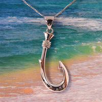 Gorgeous Hawaiian Large 3D Fish Hook Necklace, Sterling Silver Fish Hook Pendant, N6032 Statement PC, Birthday Valentine Father's Day Gift