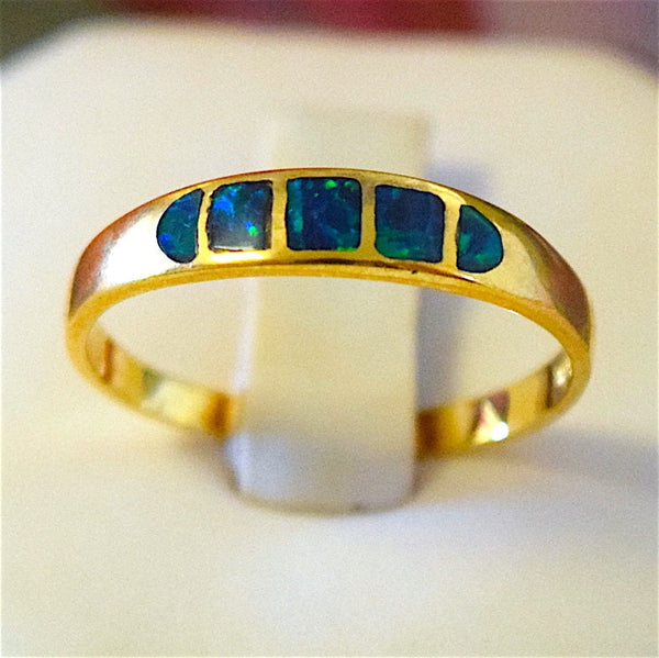 Beautiful Hawaiian Opal Ring, Sterling Silver Yellow-Gold Plated Opal Inlay Ring, R1023 Birthday Mom Wife Valentine Gift, Island Jewelry