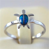 Unique Pretty Hawaiian Blue Opal Sea Turtle Ring, Sterling Silver Blue Opal Turtle Ring, R1043 Birthday Mom Valentine Gift, Island Jewelry