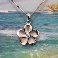 Beautiful Mother Daughter Plumeria Matching Necklace, Sterling Silver Hawaiian Plumeria CZ Pendant N7007 Mom Daughter, Big Little Sister