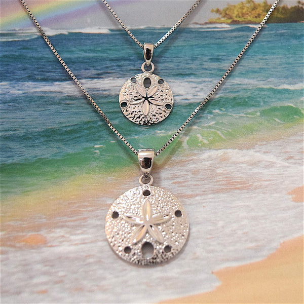 Mother Daughter Hawaiian Sand Dollar Matching Necklace, Sterling Silver Sand Dollar Pendant, N7011 Big Little Sister, Birthday Wife Gift