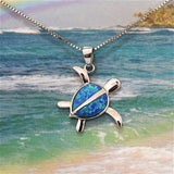 Pretty Mother Daughter Hawaiian Opal Sea Turtle Matching Necklace, Sterling Silver Blue Opal Turtle Pendant, N7014 Big Little Sister
