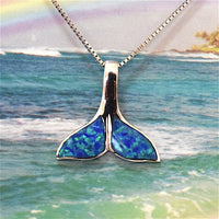 Mother Daughter Hawaiian Whale Tail Matching Necklace, Sterling Silver Blue Opal Whale Tail Pendant, N7015 Big Little Sister, Valentine Gift