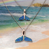Mother Daughter Hawaiian Whale Tail Matching Necklace, Sterling Silver Blue Opal Whale Tail Pendant, N7015 Big Little Sister, Valentine Gift