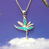 Mother Daughter Hawaiian Bird of Paradise Matching Necklace, Sterling Silver Blue Opal Bird of Paradise CZ Pendant, N7028 Big Little Sister
