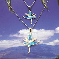 Mother Daughter Hawaiian Bird of Paradise Matching Necklace, Sterling Silver Blue Opal Bird of Paradise CZ Pendant, N7028 Big Little Sister