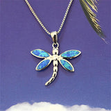 Gorgeous Mother Daughter Hawaiian Dragonfly Matching Necklace, Sterling Silver Blue Opal Dragonfly Matching Pendant, N7029 Big Little Sister