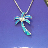 Mother Daughter Hawaiian Blue Opal Palm Tree Matching Necklace, Sterling Silver Palm Tree Pendant, N7030 Big Little Sister, Birthday Gift