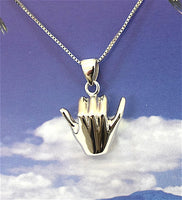 Unique Father Son, Mom Daughter 3D Hawaiian Hang Loose Necklace, Sterling Silver Hang Loose Pendant, N7018 Big Little Sis, Matching Set