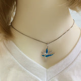Stunning Hawaiian Blue Opal Bird of Paradise Necklace, Sterling Silver Opal Bird of Paradise CZ Pendant, N6156 Birthday Valentine Mom Gift