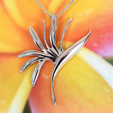 Unique Hawaiian Large Bird of Paradise Necklace, Sterling Silver Bird of Paradise Pendant, N2254 Valentine Birthday Gift, Island Jewelry