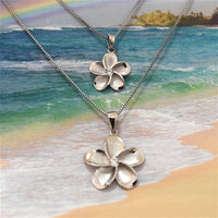Beautiful Mother Daughter Plumeria Matching Necklace, Sterling Silver Hawaiian Plumeria CZ Pendant N7007 Mom Daughter, Big Little Sister