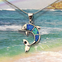 Beautiful Mother Daughter Dolphin Matching Necklace Set, Sterling Silver Blue Opal Dolphin Pendant, N7013 Big Little Sister, Mom Daughter