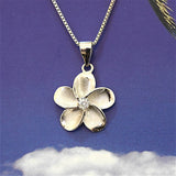 Gorgeous Mother Daughter Hawaiian Plumeria Matching Necklace, Sterling Silver Plumeria Flower CZ Set, N7032 Big Little Sister, Mom Daughter